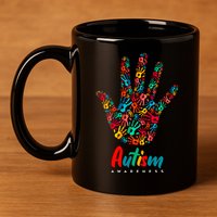 Autism Awareness Painted Hand Prints 11oz C Handle Ceramic Mug