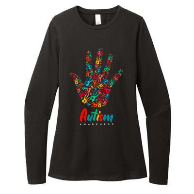 Autism Awareness Painted Hand Prints Womens CVC Long Sleeve Shirt