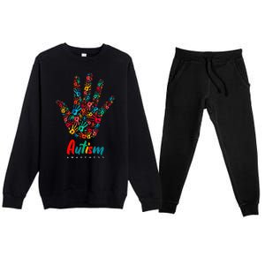 Autism Awareness Painted Hand Prints Premium Crewneck Sweatsuit Set