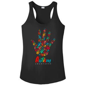 Autism Awareness Painted Hand Prints Ladies PosiCharge Competitor Racerback Tank