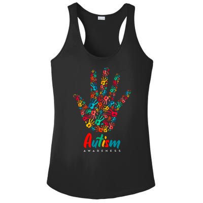 Autism Awareness Painted Hand Prints Ladies PosiCharge Competitor Racerback Tank