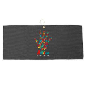 Autism Awareness Painted Hand Prints Large Microfiber Waffle Golf Towel