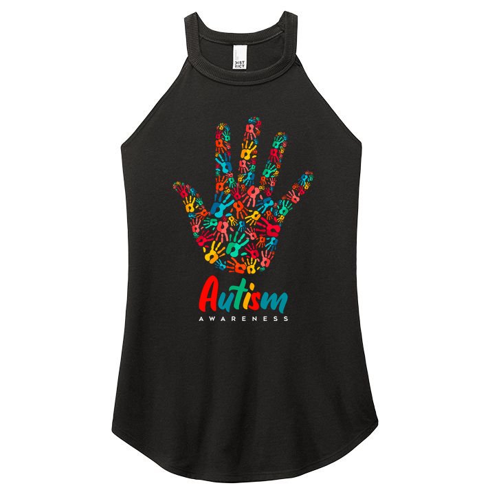 Autism Awareness Painted Hand Prints Women's Perfect Tri Rocker Tank