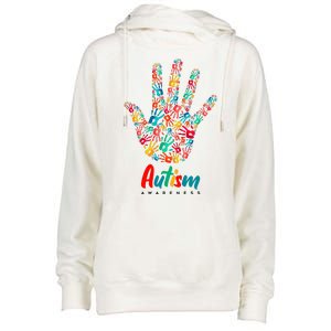 Autism Awareness Painted Hand Prints Womens Funnel Neck Pullover Hood