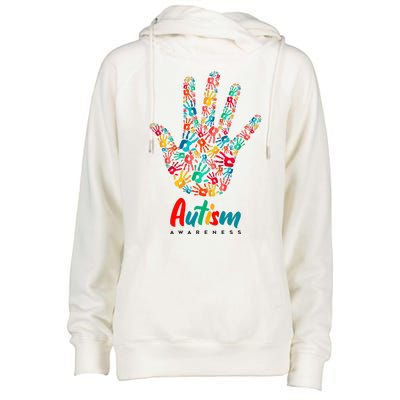 Autism Awareness Painted Hand Prints Womens Funnel Neck Pullover Hood