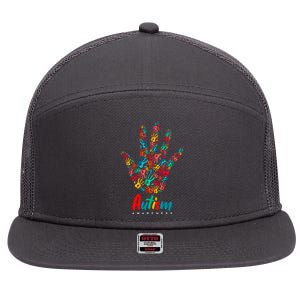 Autism Awareness Painted Hand Prints 7 Panel Mesh Trucker Snapback Hat