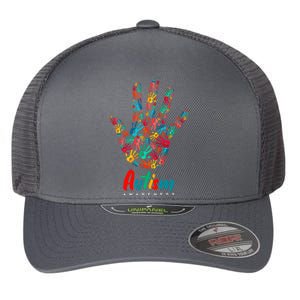 Autism Awareness Painted Hand Prints Flexfit Unipanel Trucker Cap