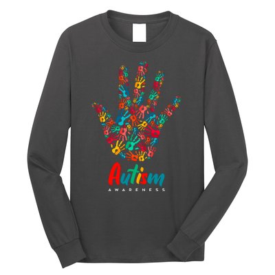 Autism Awareness Painted Hand Prints Long Sleeve Shirt