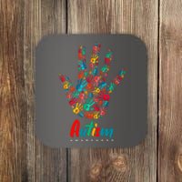 Autism Awareness Painted Hand Prints Coaster