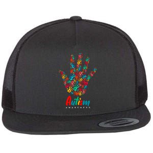 Autism Awareness Painted Hand Prints Flat Bill Trucker Hat