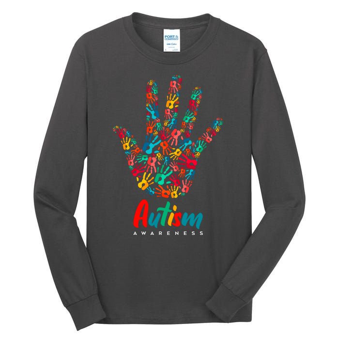 Autism Awareness Painted Hand Prints Tall Long Sleeve T-Shirt