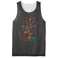 Autism Awareness Painted Hand Prints Mesh Reversible Basketball Jersey Tank