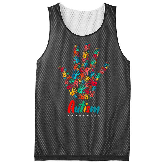 Autism Awareness Painted Hand Prints Mesh Reversible Basketball Jersey Tank