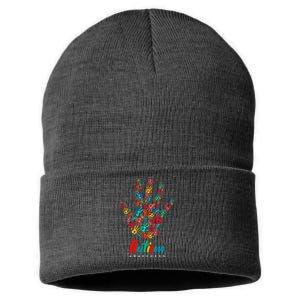 Autism Awareness Painted Hand Prints Sustainable Knit Beanie