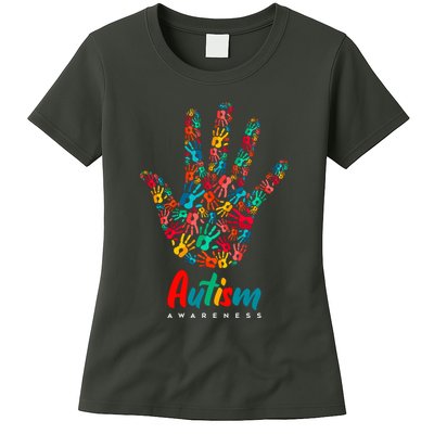 Autism Awareness Painted Hand Prints Womens T-Shirt