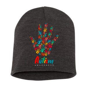 Autism Awareness Painted Hand Prints Short Acrylic Beanie