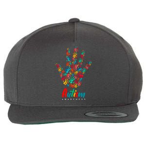 Autism Awareness Painted Hand Prints Wool Snapback Cap