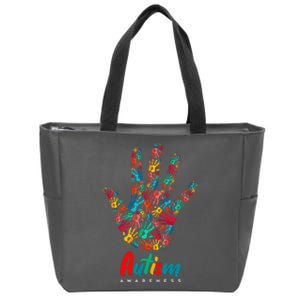 Autism Awareness Painted Hand Prints Zip Tote Bag