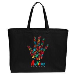 Autism Awareness Painted Hand Prints Cotton Canvas Jumbo Tote