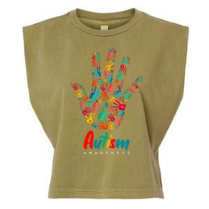 Autism Awareness Painted Hand Prints Garment-Dyed Women's Muscle Tee