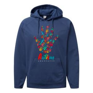 Autism Awareness Painted Hand Prints Performance Fleece Hoodie