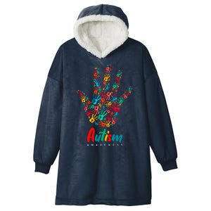 Autism Awareness Painted Hand Prints Hooded Wearable Blanket