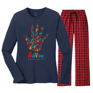 Autism Awareness Painted Hand Prints Women's Long Sleeve Flannel Pajama Set 