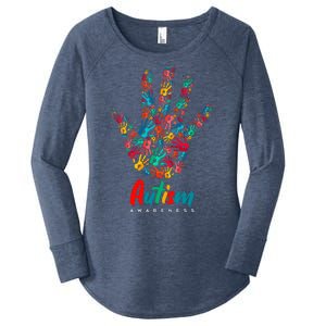 Autism Awareness Painted Hand Prints Women's Perfect Tri Tunic Long Sleeve Shirt