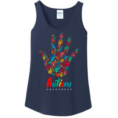 Autism Awareness Painted Hand Prints Ladies Essential Tank