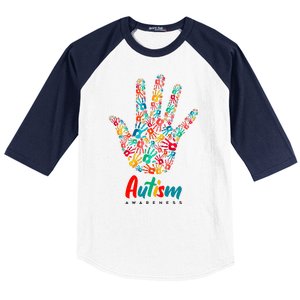 Autism Awareness Painted Hand Prints Baseball Sleeve Shirt