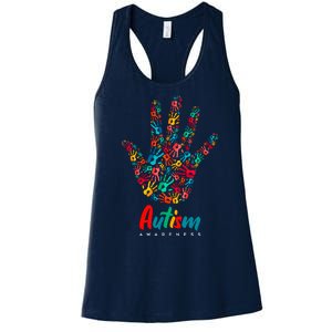 Autism Awareness Painted Hand Prints Women's Racerback Tank