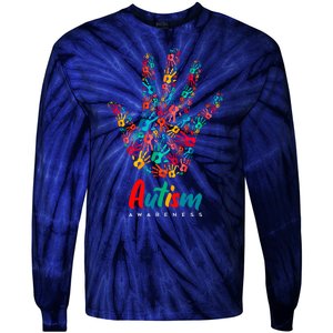 Autism Awareness Painted Hand Prints Tie-Dye Long Sleeve Shirt