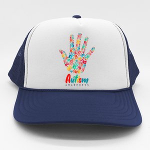 Autism Awareness Painted Hand Prints Trucker Hat