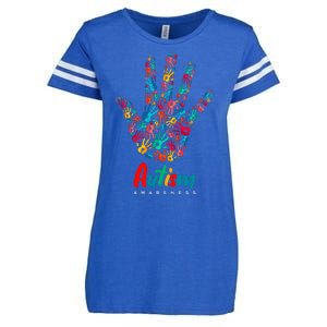 Autism Awareness Painted Hand Prints Enza Ladies Jersey Football T-Shirt