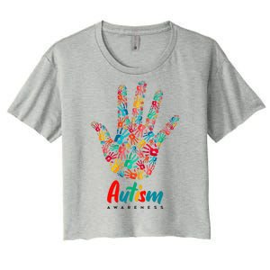 Autism Awareness Painted Hand Prints Women's Crop Top Tee