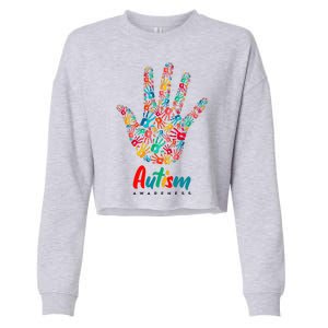 Autism Awareness Painted Hand Prints Cropped Pullover Crew