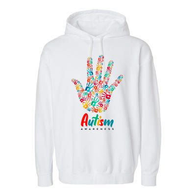 Autism Awareness Painted Hand Prints Garment-Dyed Fleece Hoodie