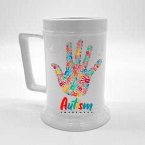 Autism Awareness Painted Hand Prints Beer Stein