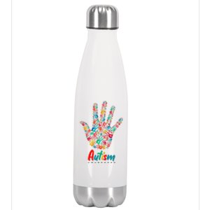 Autism Awareness Painted Hand Prints Stainless Steel Insulated Water Bottle