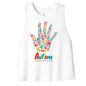 Autism Awareness Painted Hand Prints Women's Racerback Cropped Tank