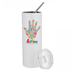 Autism Awareness Painted Hand Prints Stainless Steel Tumbler