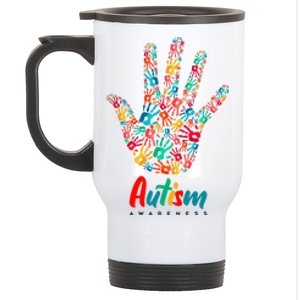 Autism Awareness Painted Hand Prints Stainless Steel Travel Mug