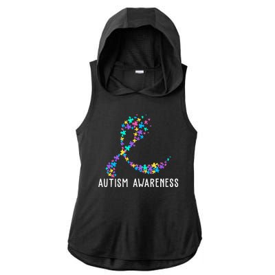 Autism Awareness Puzzle Ribbon Ladies PosiCharge Tri-Blend Wicking Draft Hoodie Tank