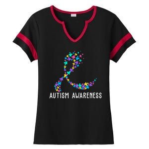 Autism Awareness Puzzle Ribbon Ladies Halftime Notch Neck Tee