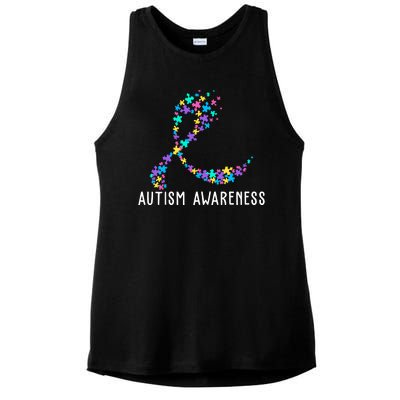 Autism Awareness Puzzle Ribbon Ladies PosiCharge Tri-Blend Wicking Tank