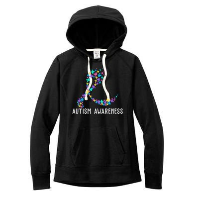 Autism Awareness Puzzle Ribbon Women's Fleece Hoodie