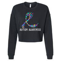Autism Awareness Puzzle Ribbon Cropped Pullover Crew