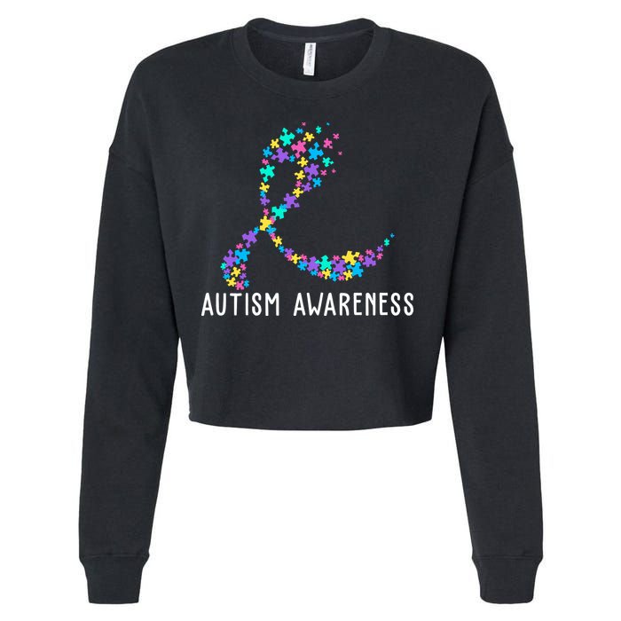 Autism Awareness Puzzle Ribbon Cropped Pullover Crew