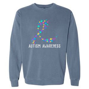 Autism Awareness Puzzle Ribbon Garment-Dyed Sweatshirt