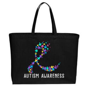 Autism Awareness Puzzle Ribbon Cotton Canvas Jumbo Tote